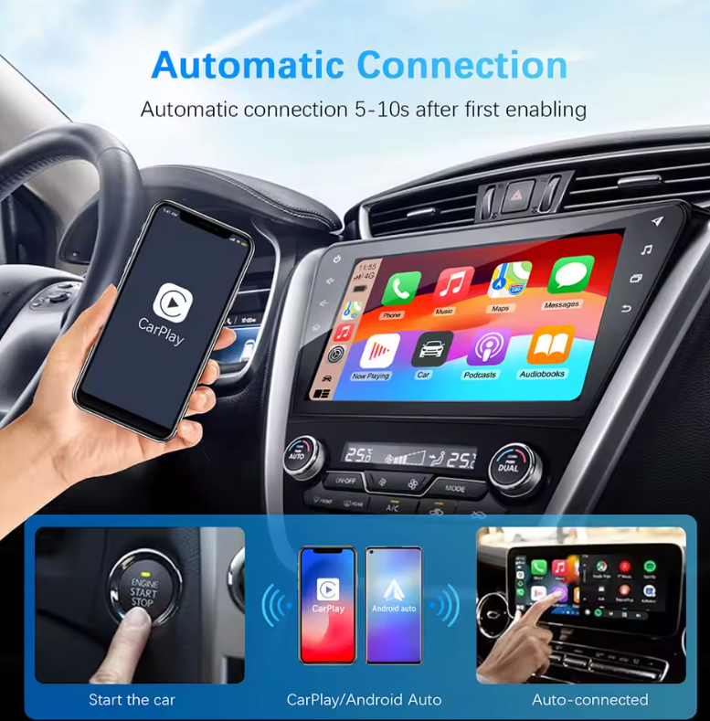2-in-1 Wired to Wireless CarPlay & Android Auto Adapter – USB Plug & Play for OEM