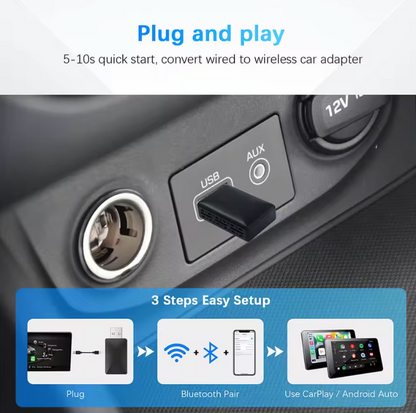 2-in-1 Wired to Wireless CarPlay & Android Auto Adapter – USB Plug & Play for OEM